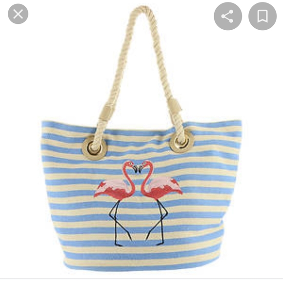 🇺🇲Urban Expressions Blue/White Flamingo Summer Tote, bag, carryall, beach - Picture 2 of 8